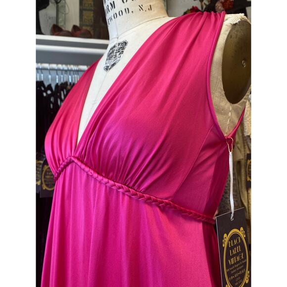 vintage 1970s magenta nylon vanity fair nightgown 70s loungewear med disco pink - Picture 5 of 10